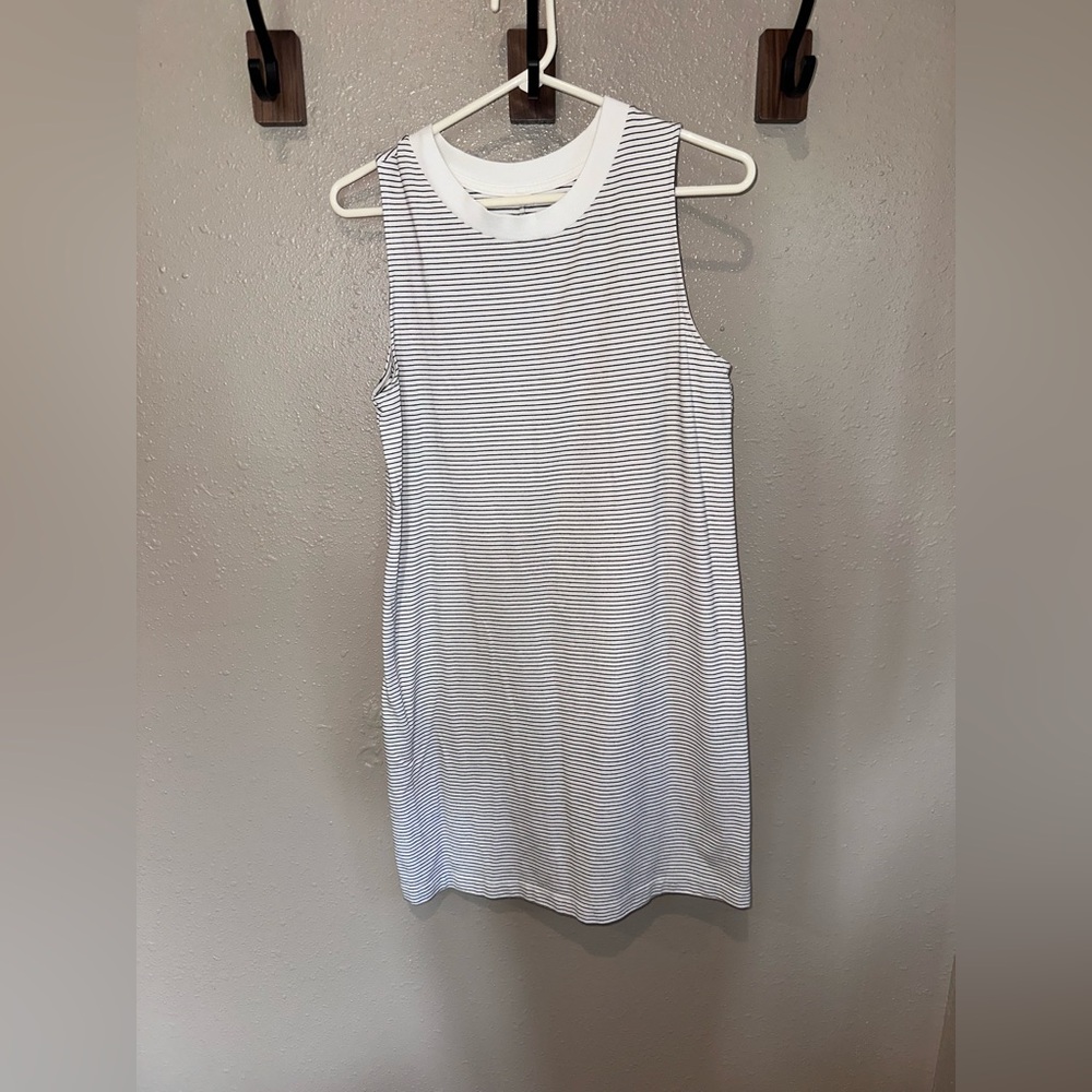 a new day White and Navy Striped Sleeveless Midi Dress